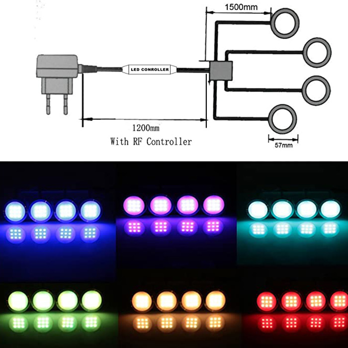 DC12V 4 Pcs 8W RGB Color Changing Under Cabinet LED Puck Lights Kit, Slim Multi Color Puck Lights